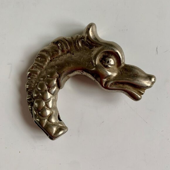 Vintage Dragon Head Walking Cane Handle Topper Hood Ornament Metal HEAVY! - Picture 1 of 5